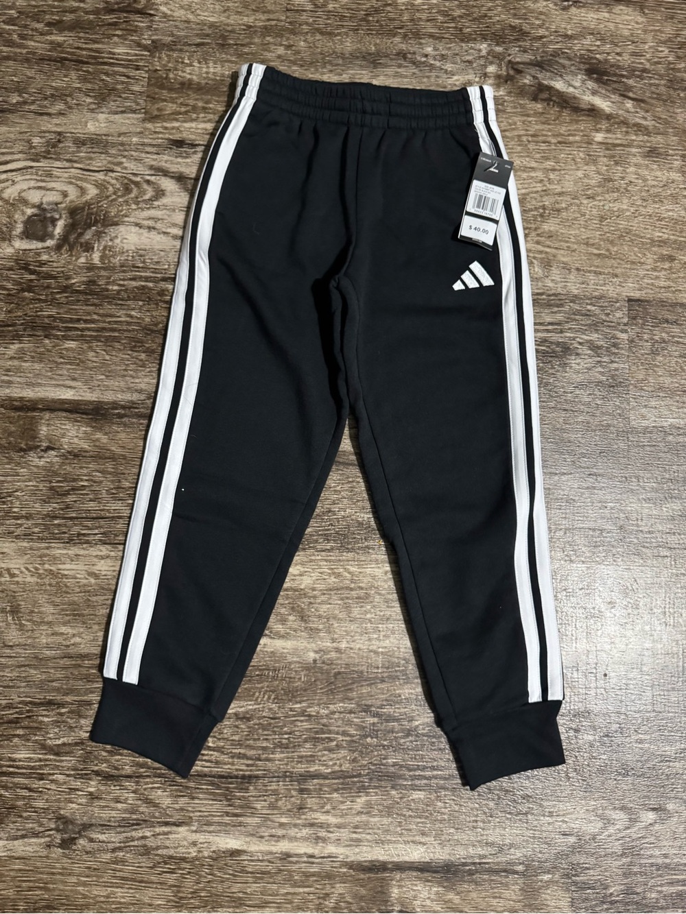 adidas Black Joggers with White Side Stripes - Kids